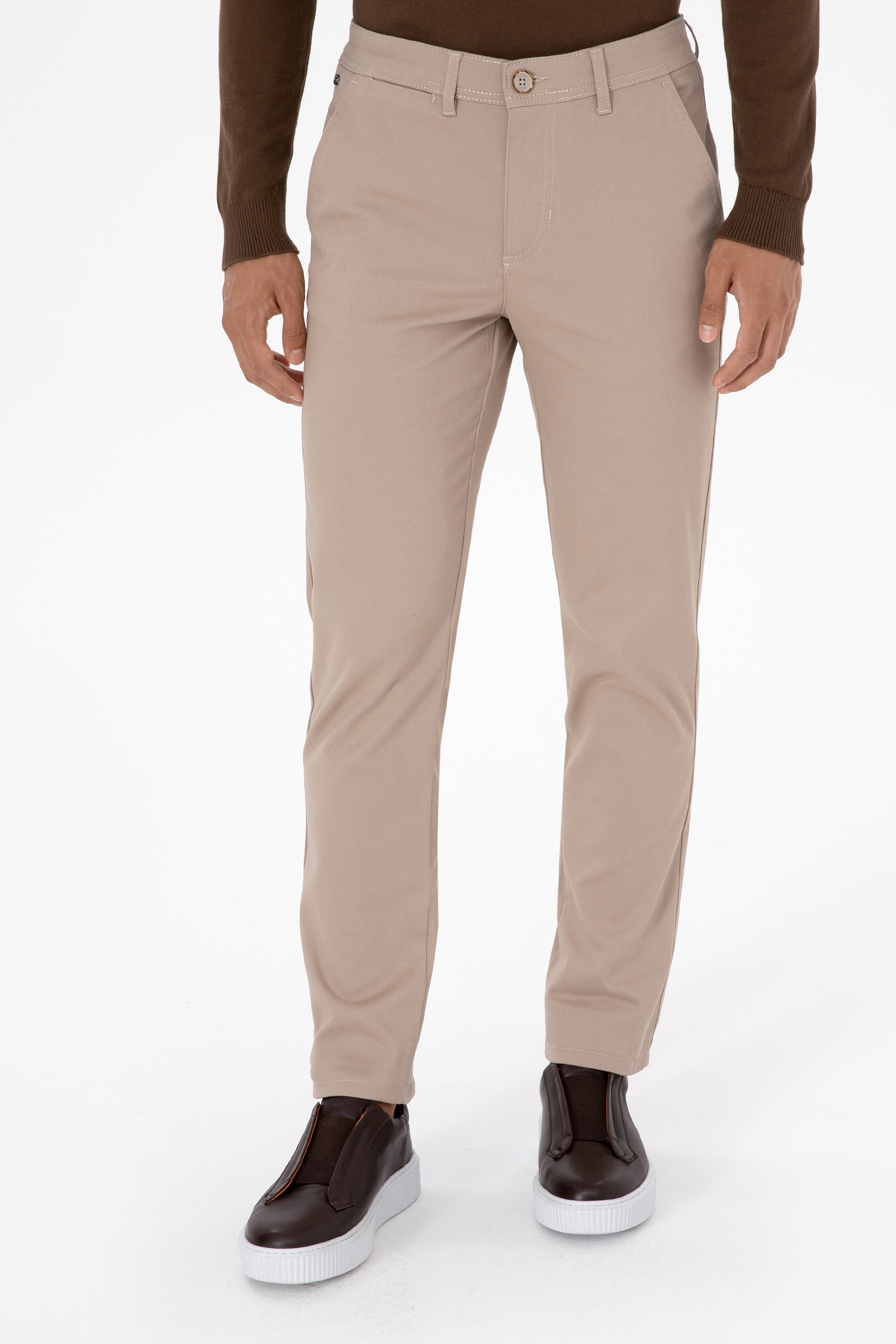 Erkek Koyu Bej Slim Fit Kanvas / Chino Pantolon - Image 2