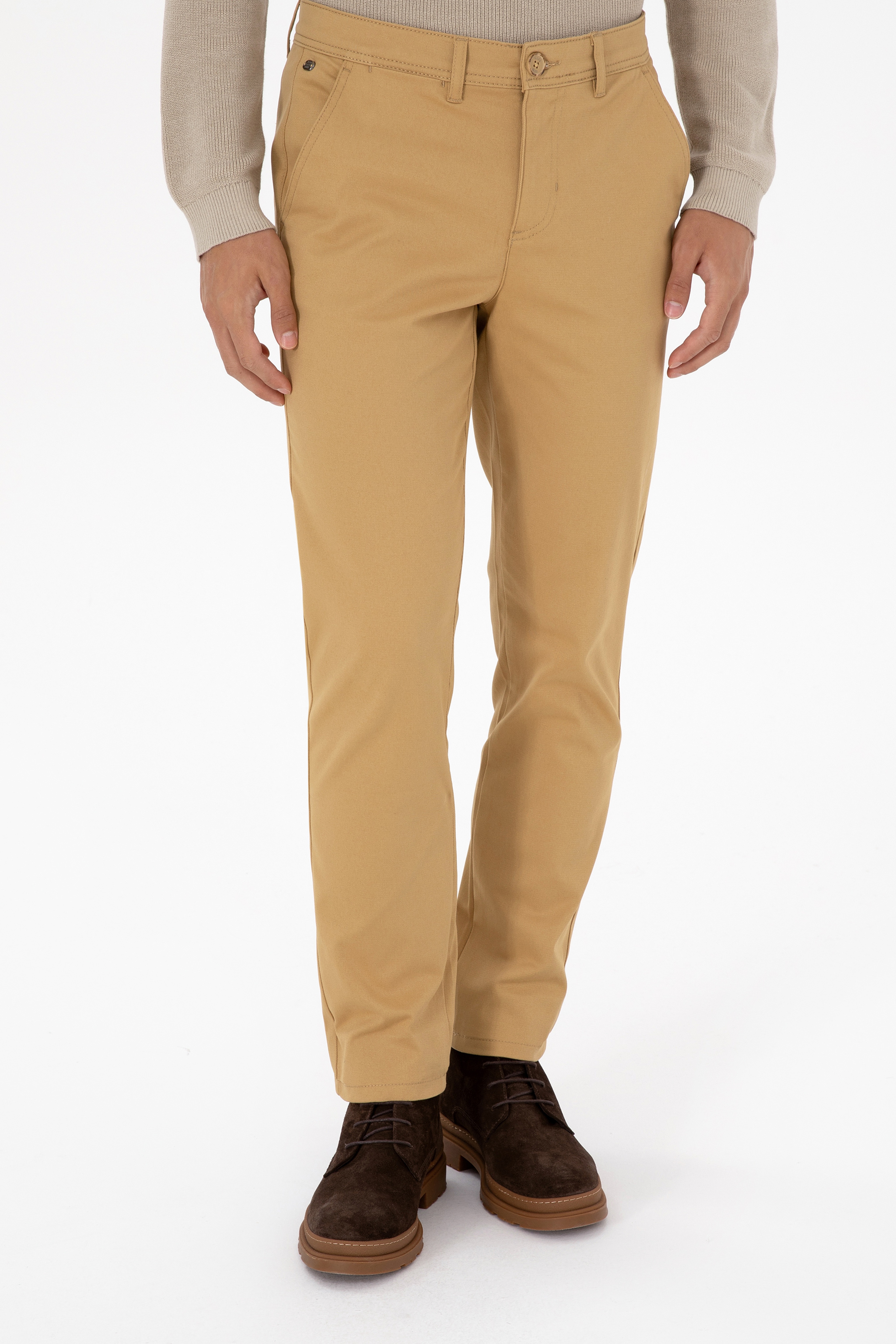 Erkek Hardal Slim Fit Kanvas / Chino Pantolon - Image 2