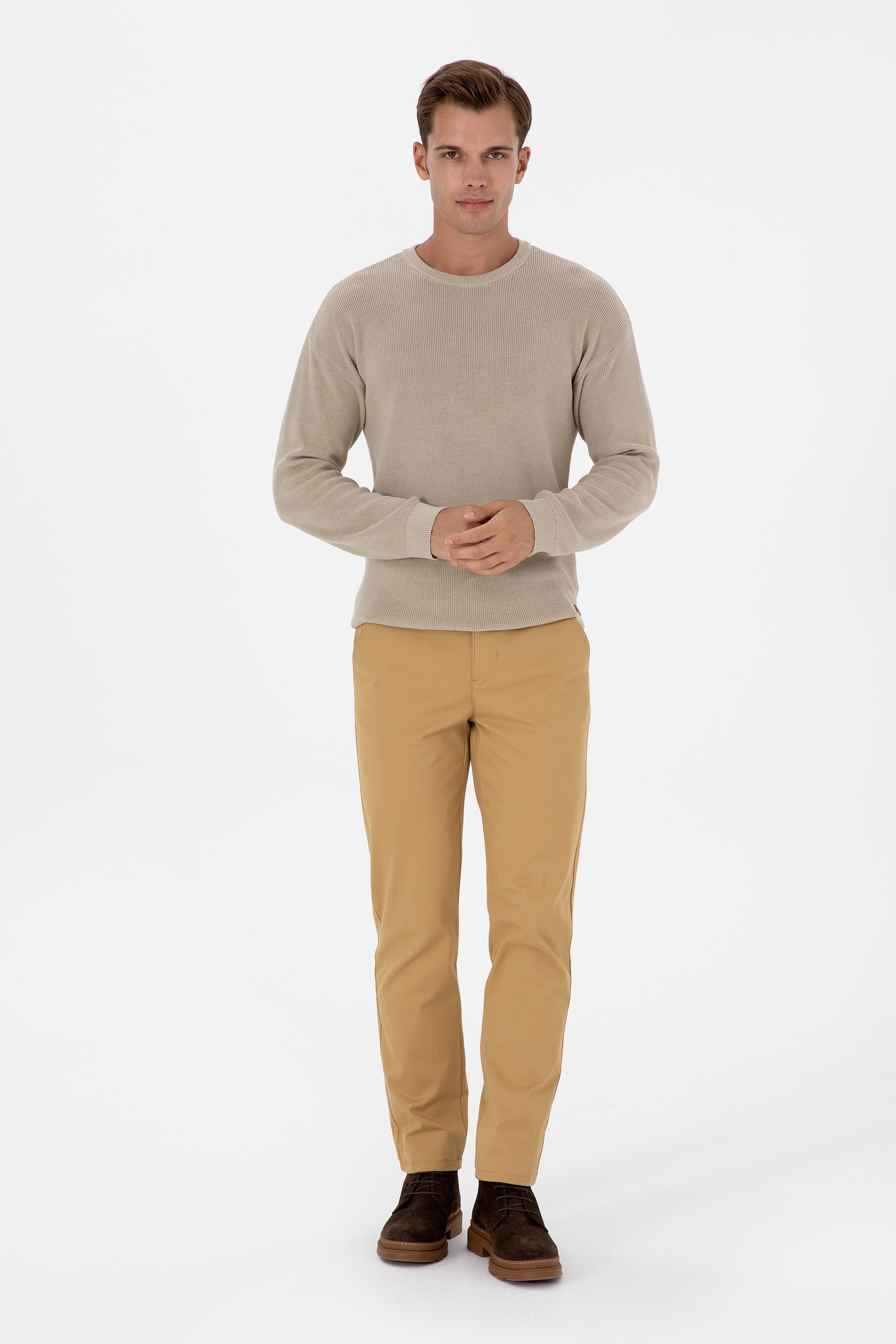 Erkek Hardal Slim Fit Kanvas / Chino Pantolon - Image 3