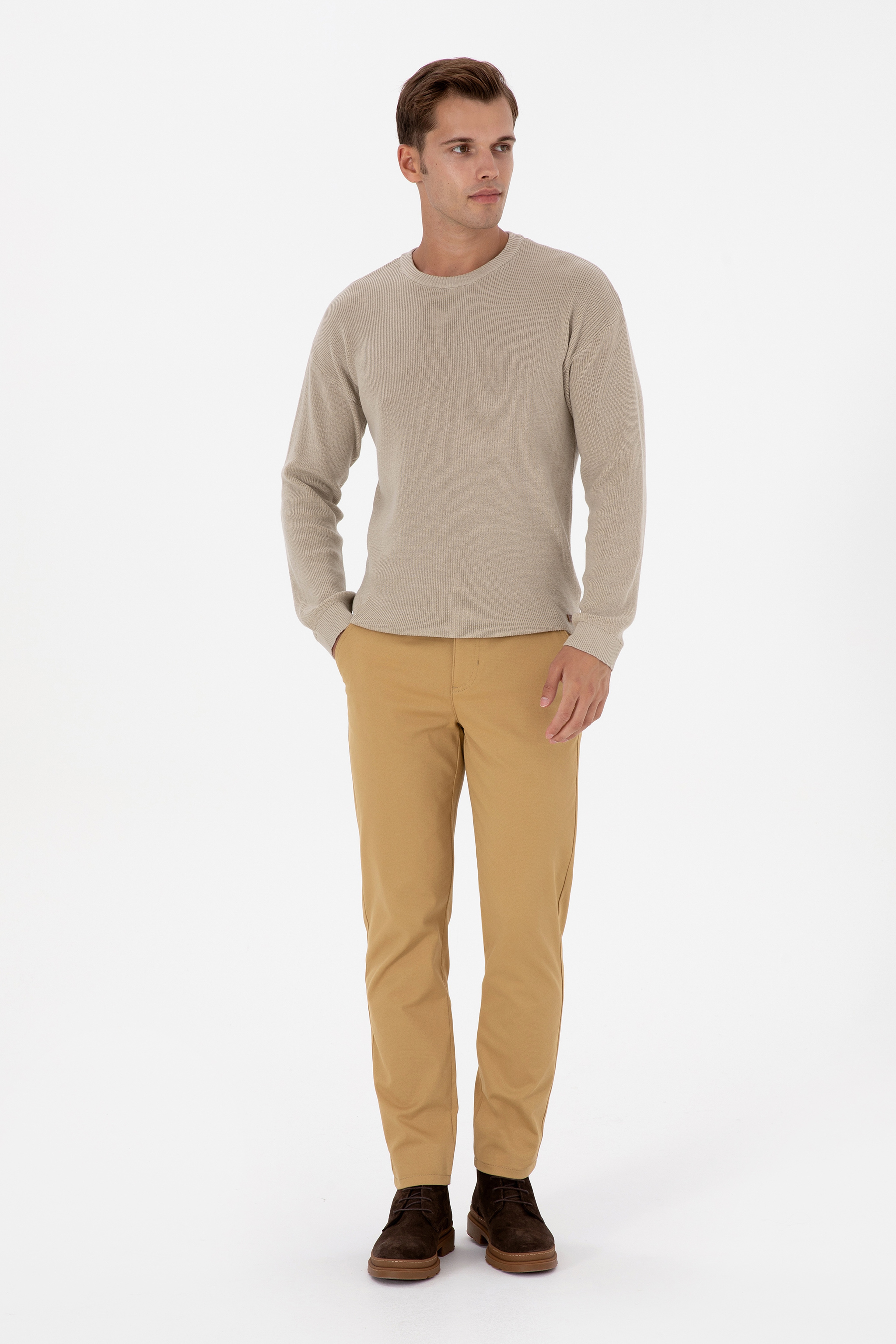 Erkek Hardal Slim Fit Kanvas / Chino Pantolon - Image 1