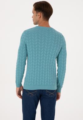 Erkek Slim Fit Bisiklet Yaka Desenli Mint Kazak - 50307836087