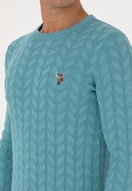 Erkek Slim Fit Bisiklet Yaka Desenli Mint Kazak - 50307836087