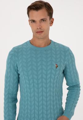 Erkek Slim Fit Bisiklet Yaka Desenli Mint Kazak - 50307836087