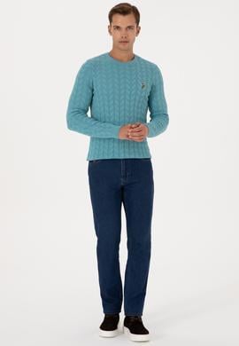 Erkek Slim Fit Bisiklet Yaka Desenli Mint Kazak - 50307836087