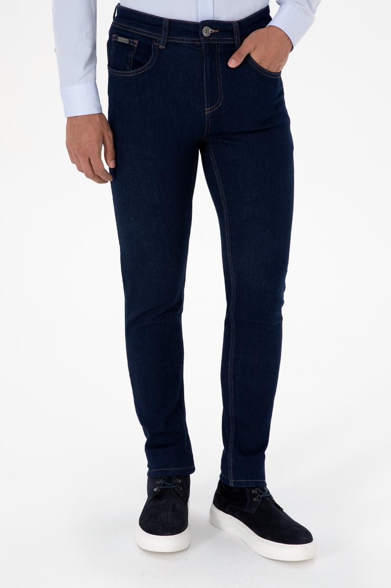 Erkek Koyu Mavi Slim Fit Jean Pantolon