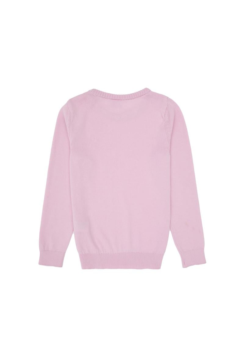 Kız Çocuk Toz Pembe Bisiklet Yaka Basic Kazak - 50313081048