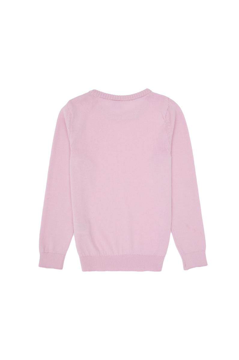 Kız Çocuk Toz Pembe Bisiklet Yaka Basic Kazak