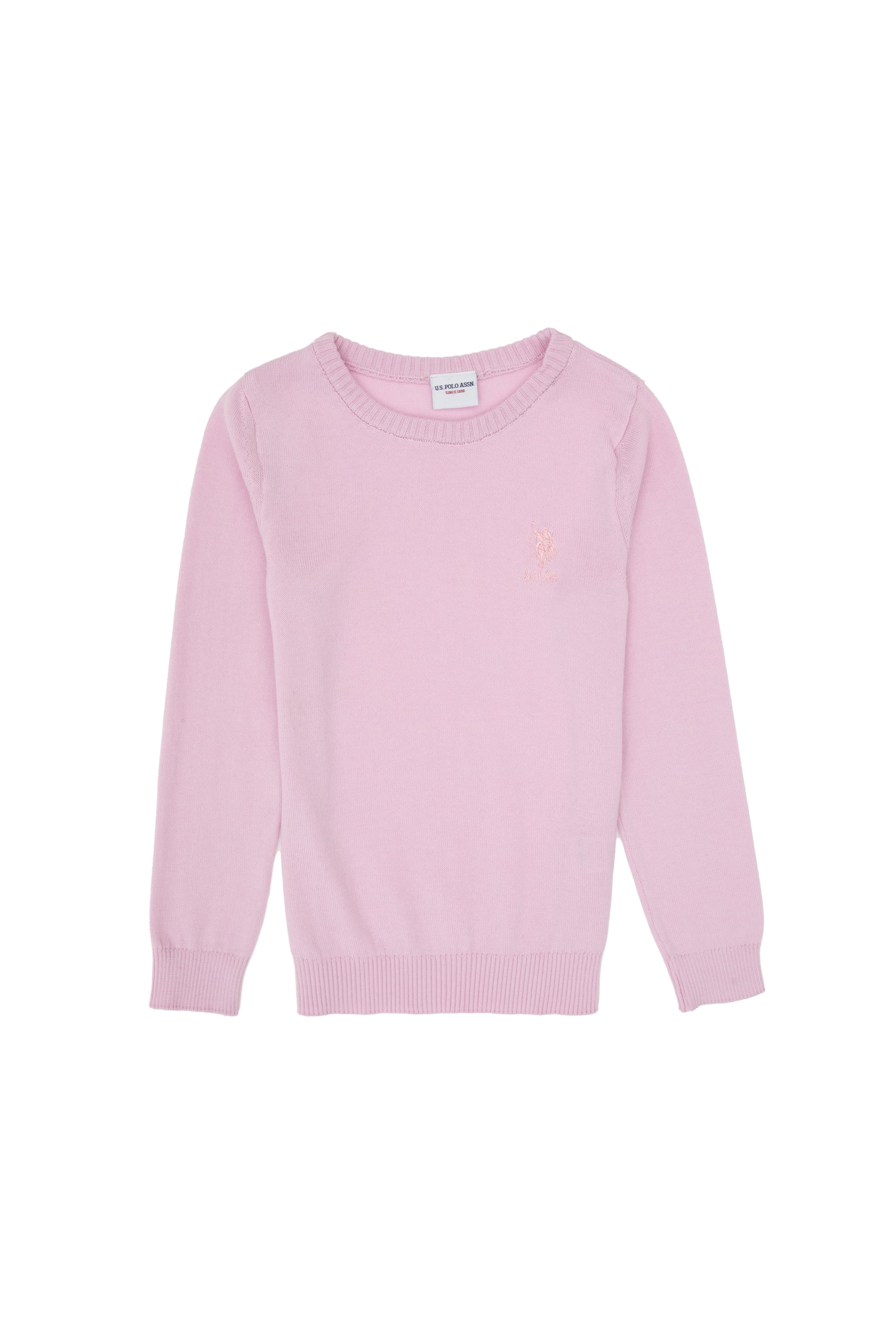 Kız Çocuk Toz Pembe Bisiklet Yaka Basic Kazak - Image 1