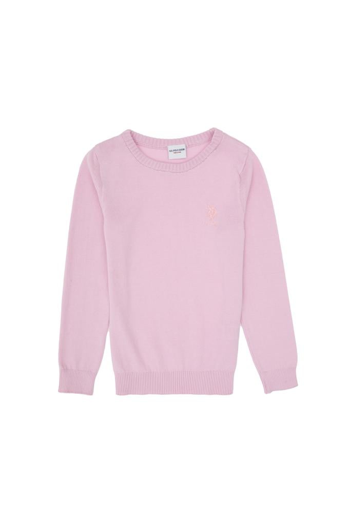 Kız Çocuk Toz Pembe Bisiklet Yaka Basic Kazak