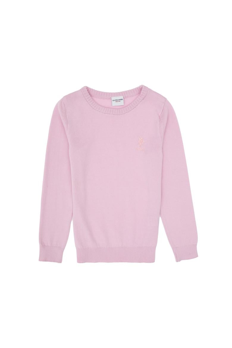 Kız Çocuk Toz Pembe Bisiklet Yaka Basic Kazak