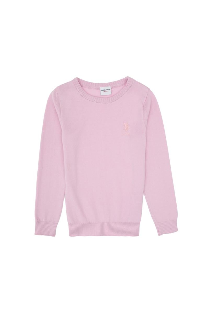 Kız Çocuk Toz Pembe Bisiklet Yaka Basic Kazak