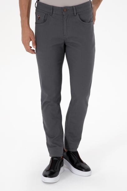Erkek Slim Fit Gri Kanvas / Chino Pantolon
