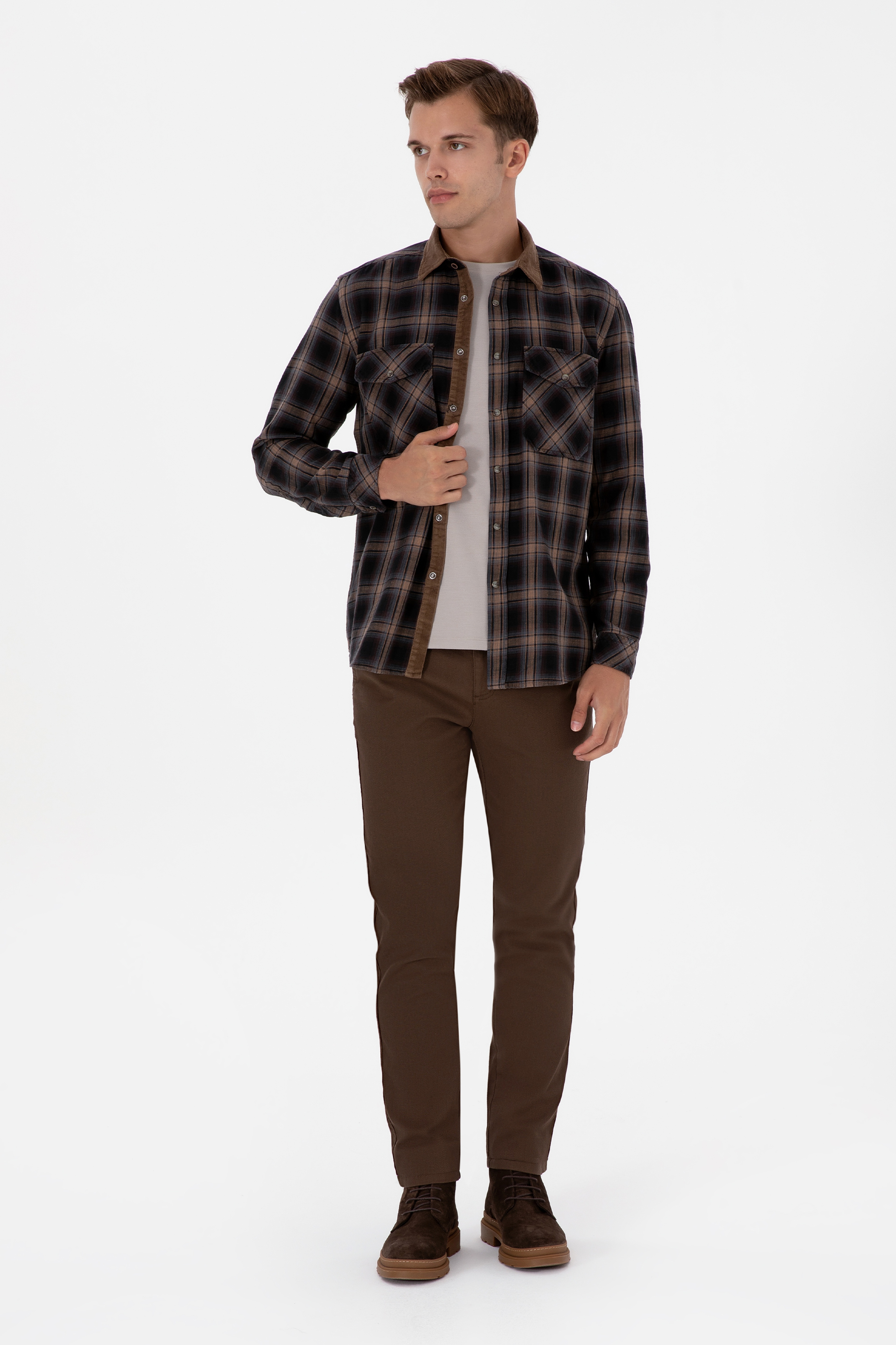 Erkek Kahverengi Slim Fit Kanvas / Chino Pantolon - Image 1