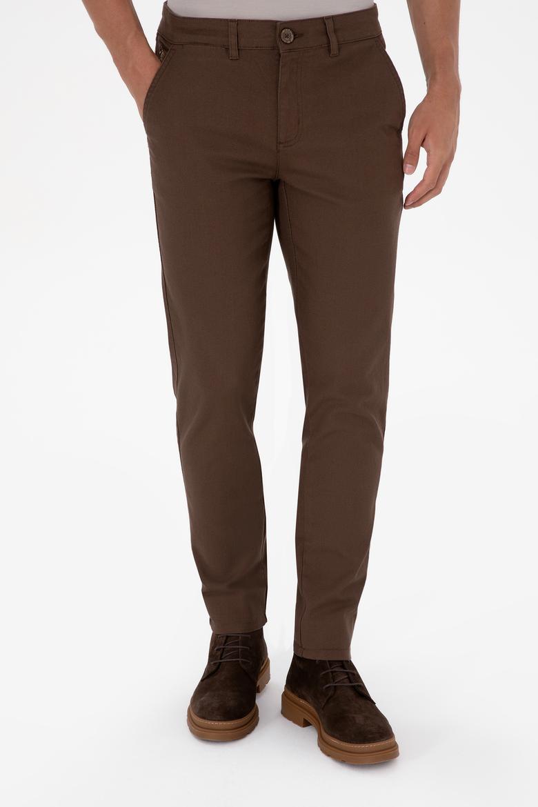 Erkek Kahverengi Slim Fit Kanvas / Chino Pantolon - 50311606388