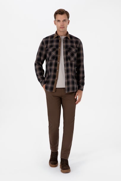 Erkek Kahverengi Slim Fit Kanvas / Chino Pantolon