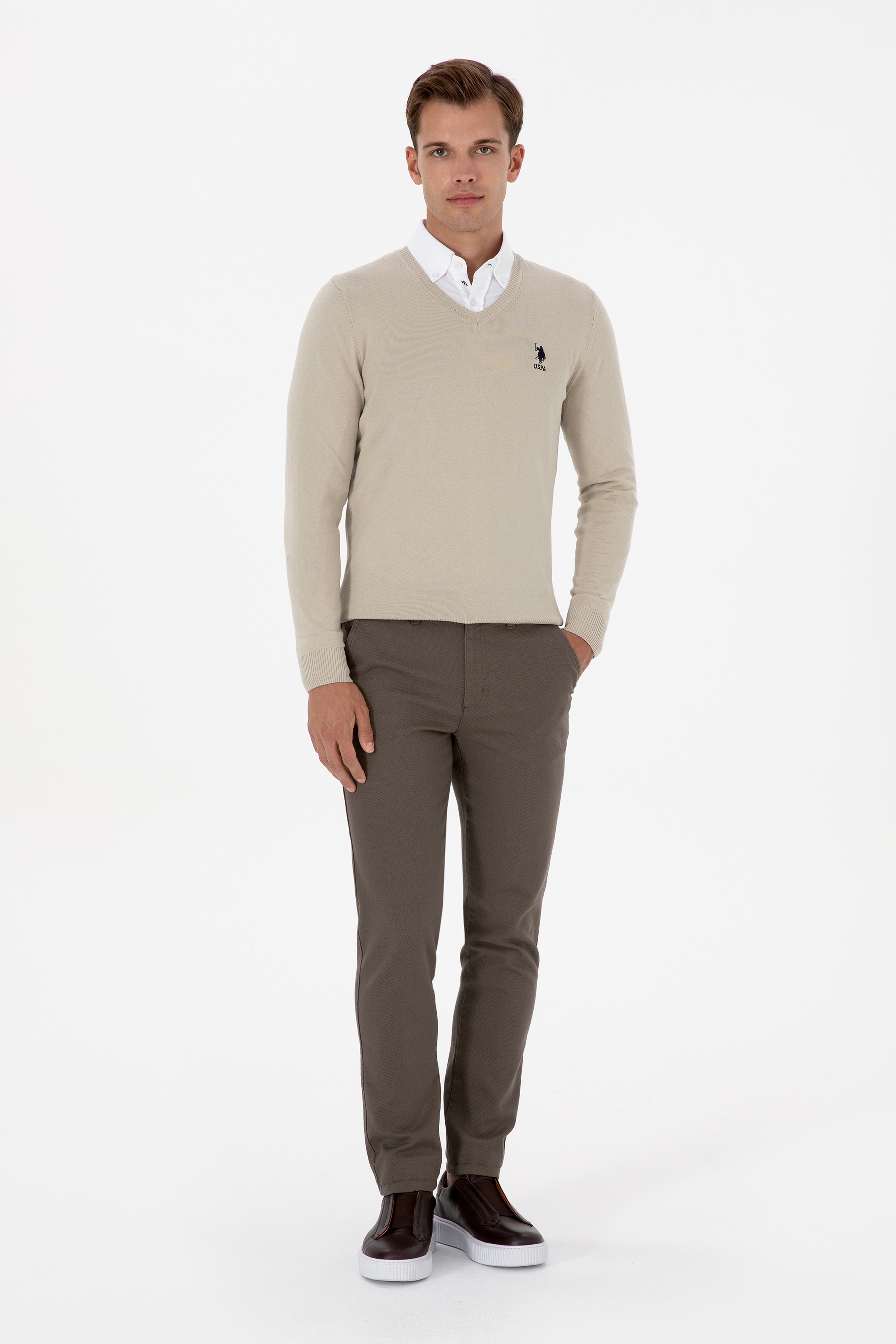 Erkek Slim Fit Vizon Kanvas / Chino Pantolon - Image 1