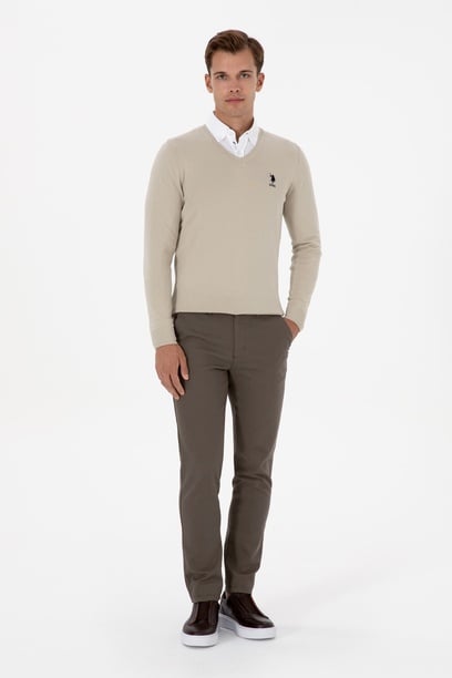 Erkek Slim Fit Vizon Kanvas / Chino Pantolon