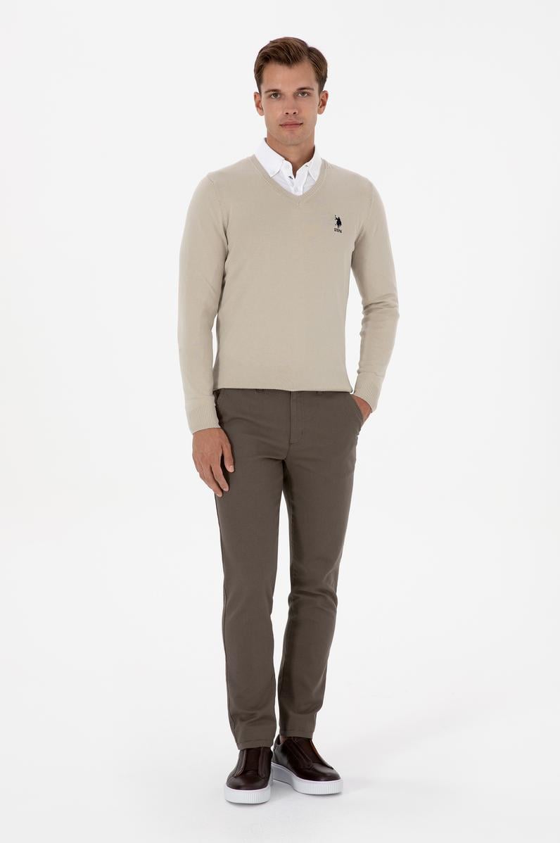 Erkek Vizon Slim Fit Kanvas / Chino Pantolon