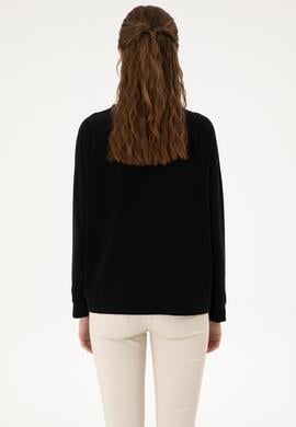 Kadın Siyah Regular Bisiklet Yaka Basic Sweatshırt - 50313610005