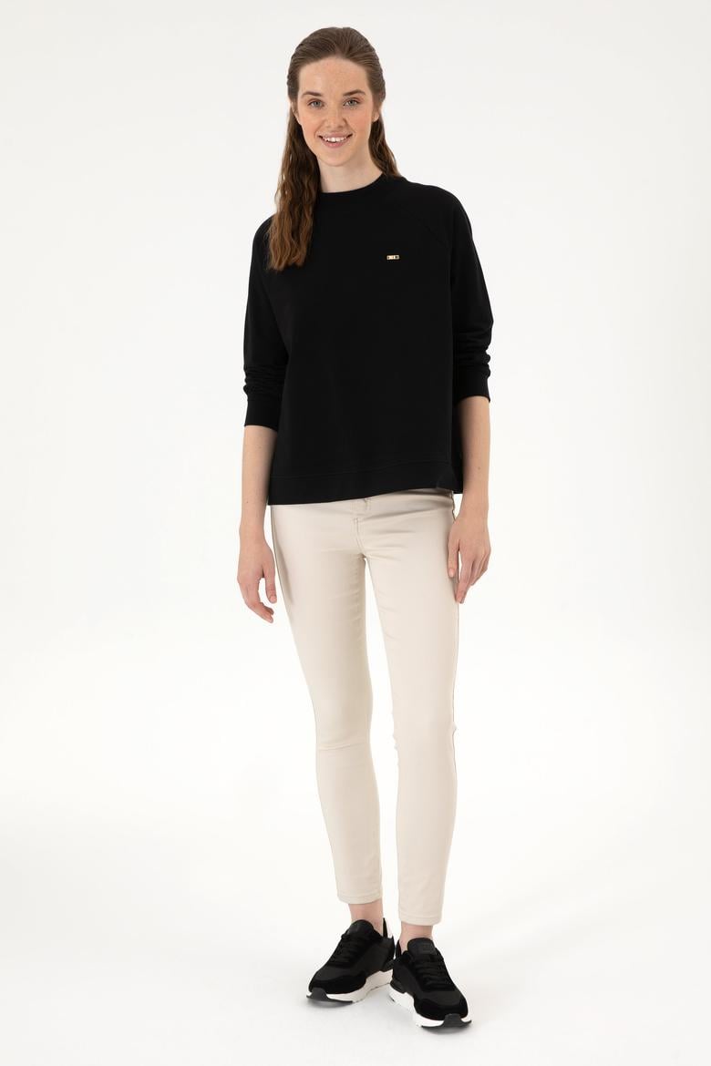 Kadın Siyah Regular Bisiklet Yaka Basic Sweatshırt - 50313610005