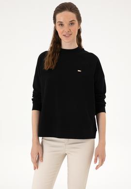 Kadın Siyah Regular Bisiklet Yaka Basic Sweatshırt - 50313610005