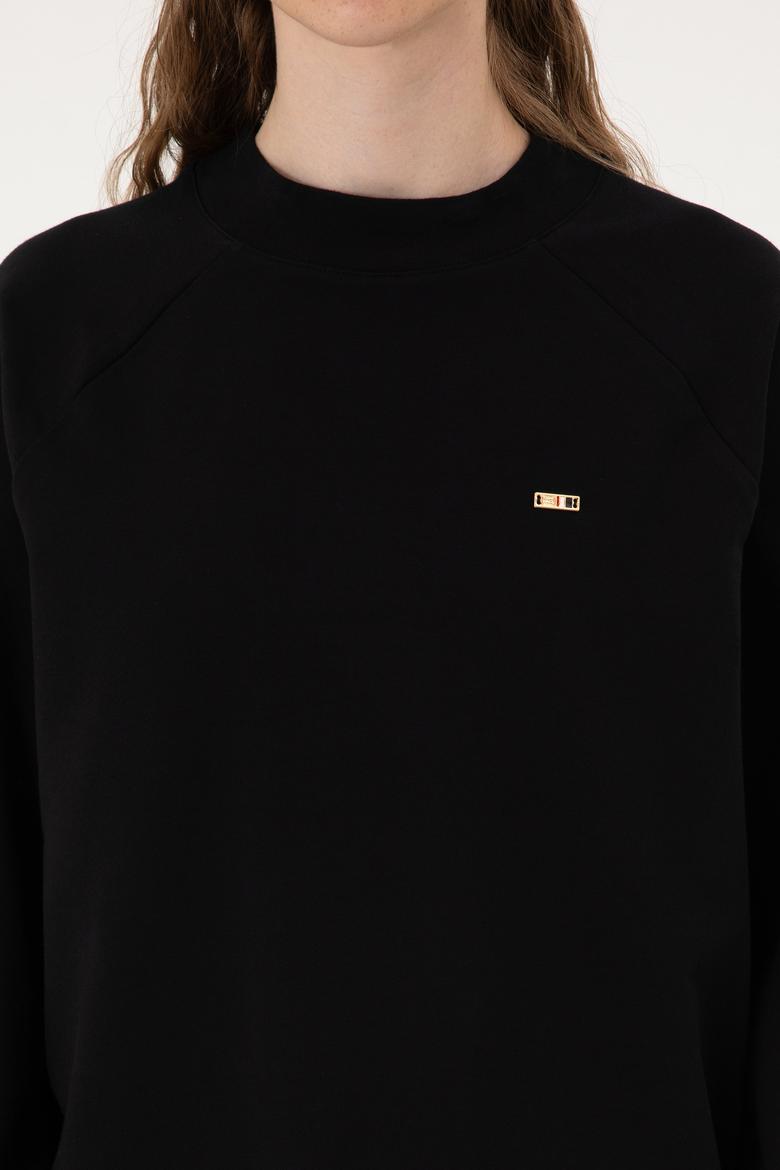 Kadın Siyah Regular Bisiklet Yaka Basic Sweatshırt - 50313610005