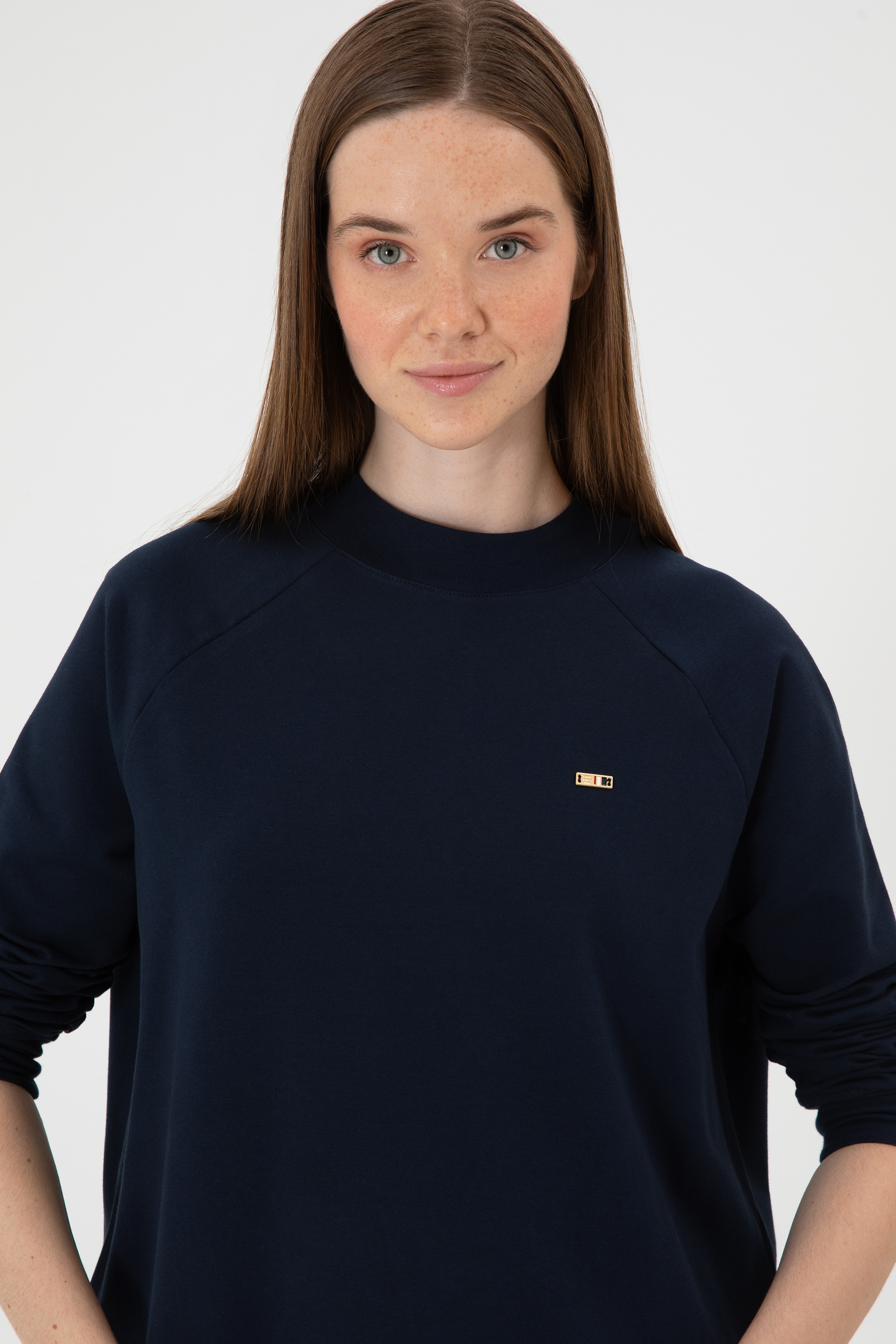 Kadın Lacivert Regular Bisiklet Yaka Basic Sweatshırt