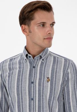 Erkek Lacivert Uzun Kollu Çizgili Gömlek - 50316565017