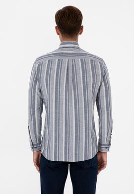 Erkek Lacivert Uzun Kollu Çizgili Gömlek - 50316565017