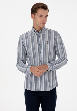 Erkek Lacivert Uzun Kollu Çizgili Gömlek - 50316565017