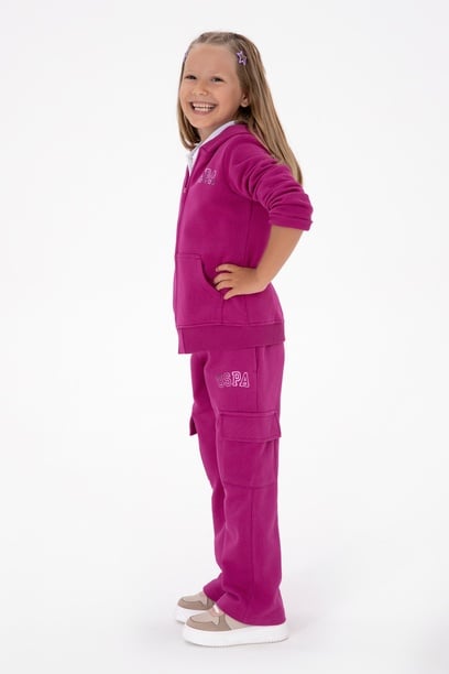 Kız Çocuk Fuşya Kapüşonlu Fermuarlı Basic Sweatshirt