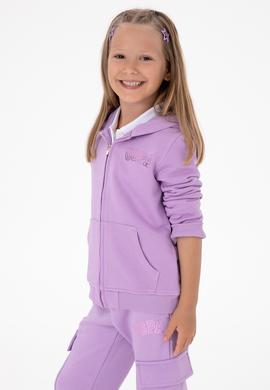Kız Çocuk Lila Kapüşonlu Fermuarlı Basic Sweatshirt - 50316837036