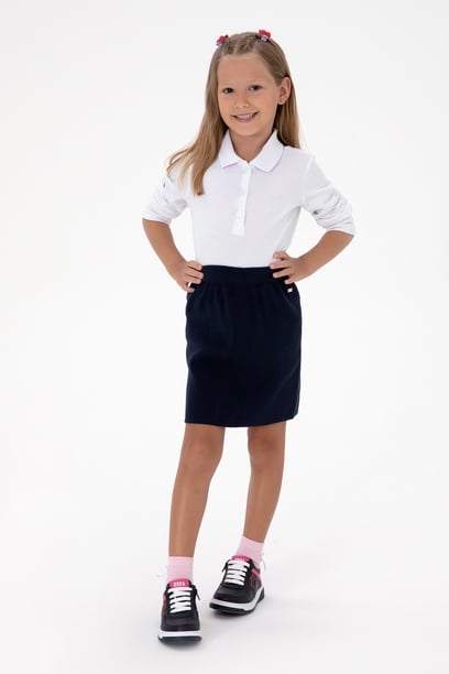 Kız Çocuk Beyaz Polo Yaka Basic Sweatshirt