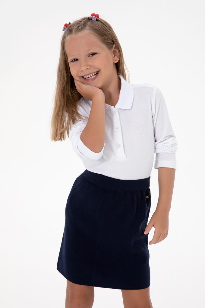 Kız Çocuk Beyaz Polo Yaka Basic Sweatshirt