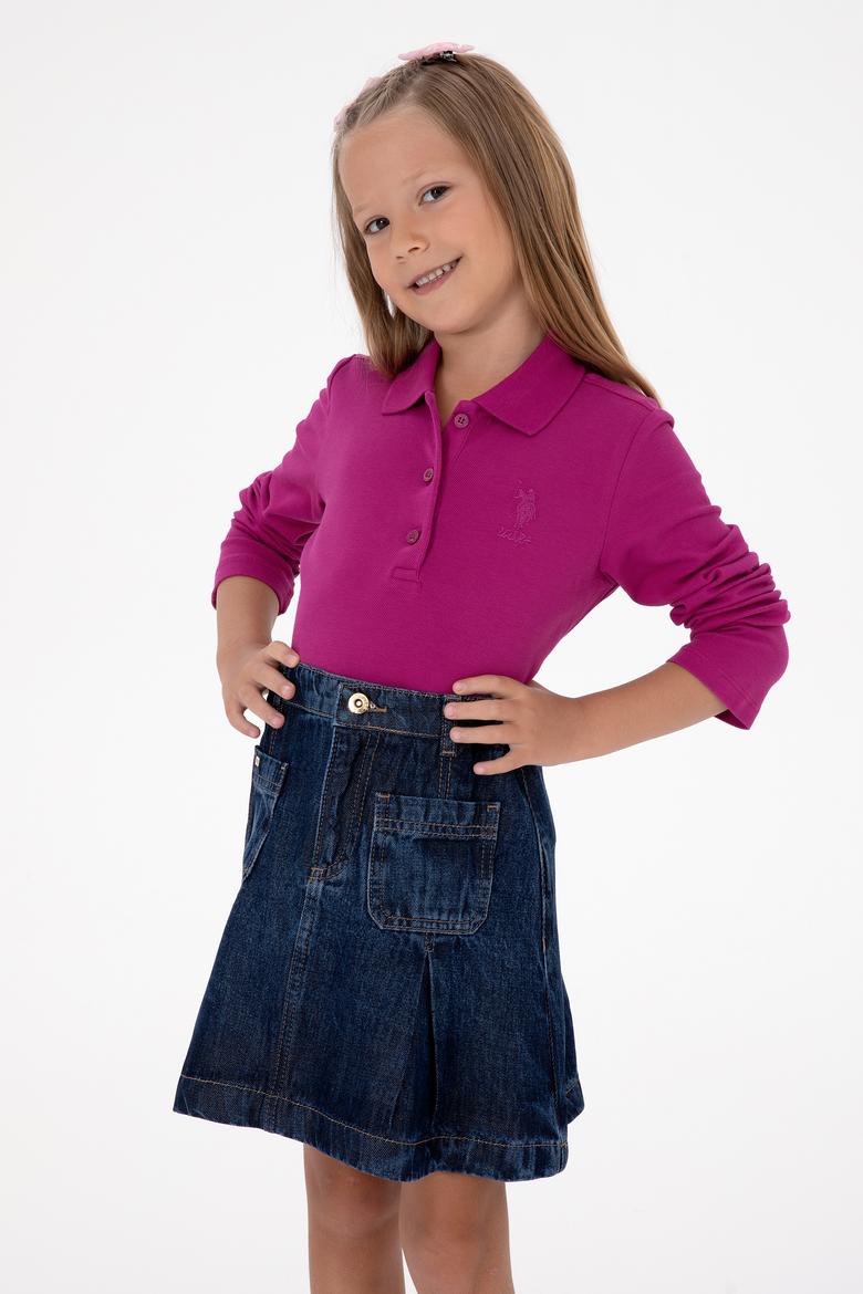 Kız Çocuk Fuşya Polo Yaka Basic Sweatshirt