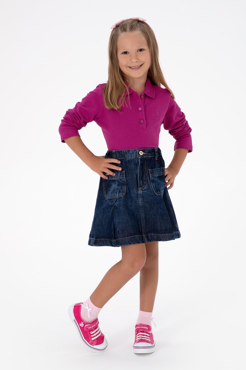 Kız Çocuk Fuşya Polo Yaka Basic Sweatshirt