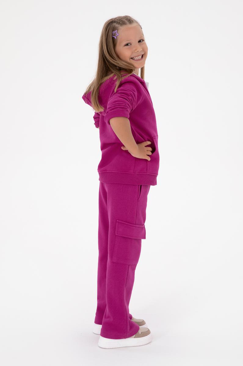 Kız Çocuk Fuşya Cep Detaylı Parlak Baskılı Eşofman Altı