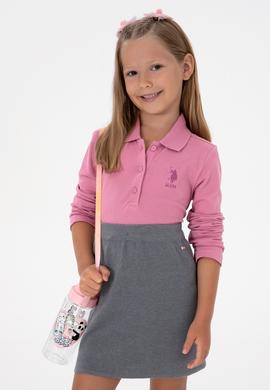 Kız Çocuk Pembe Polo Yaka Basic Sweatshirt - 50316836089