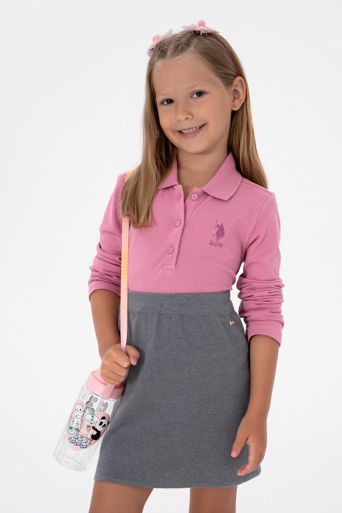 Kız Çocuk Pembe Polo Yaka Basic Sweatshirt