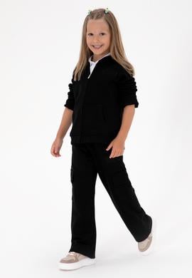 Kız Çocuk Siyah Cep Detaylı Parlak Baskılı Eşofman Altı - 50316892039