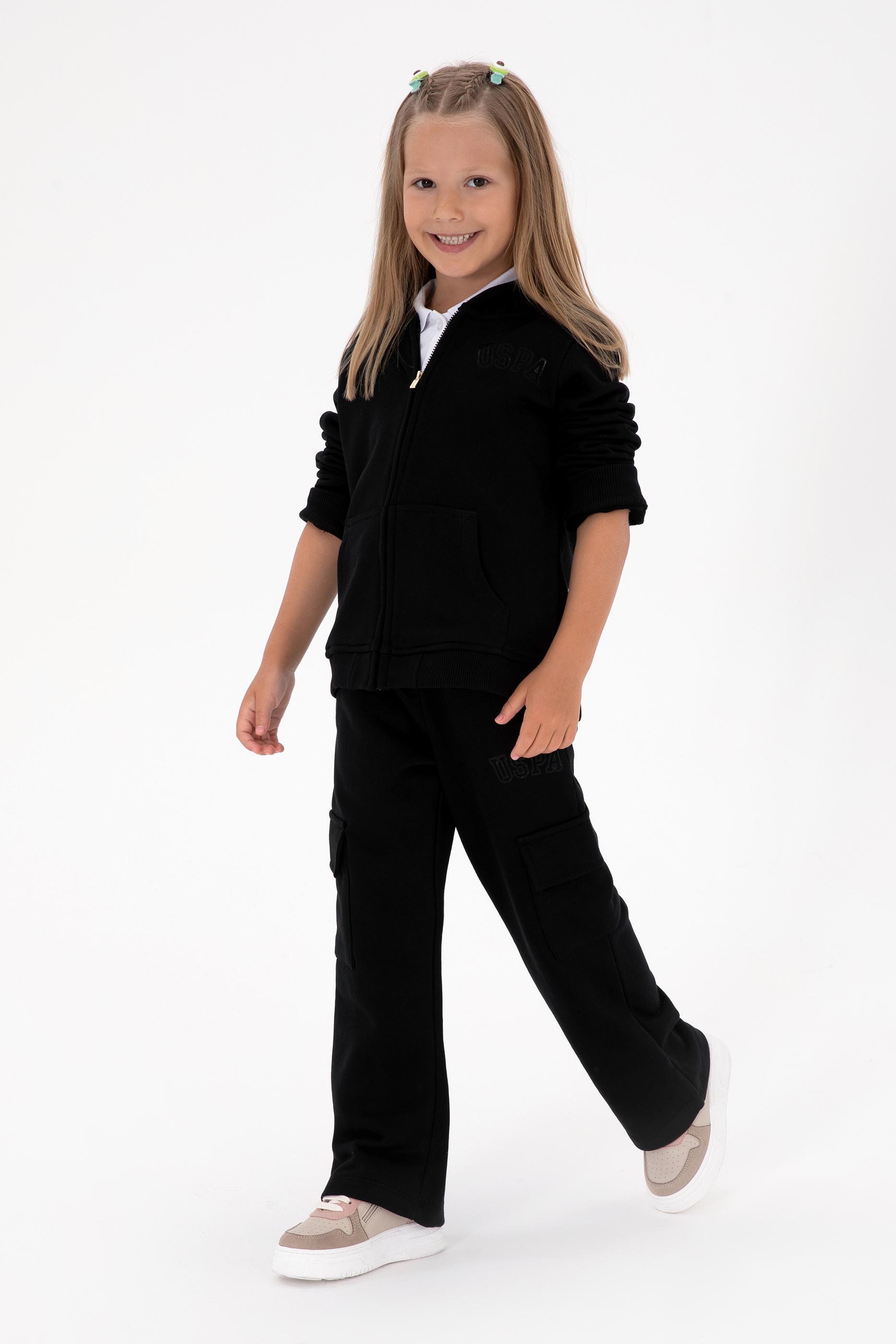 Kız Çocuk Siyah Cep Detaylı Parlak Baskılı Eşofman Altı