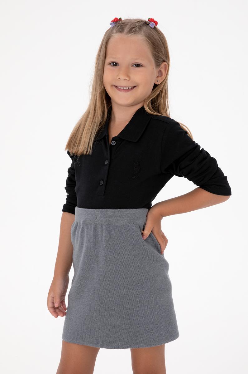 Kız Çocuk Siyah Polo Yaka Basic Sweatshirt