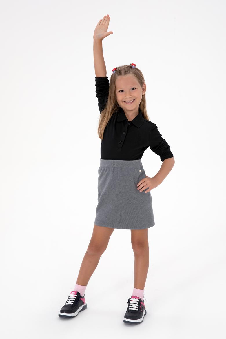 Kız Çocuk Siyah Polo Yaka Basic Sweatshirt - 50316836066