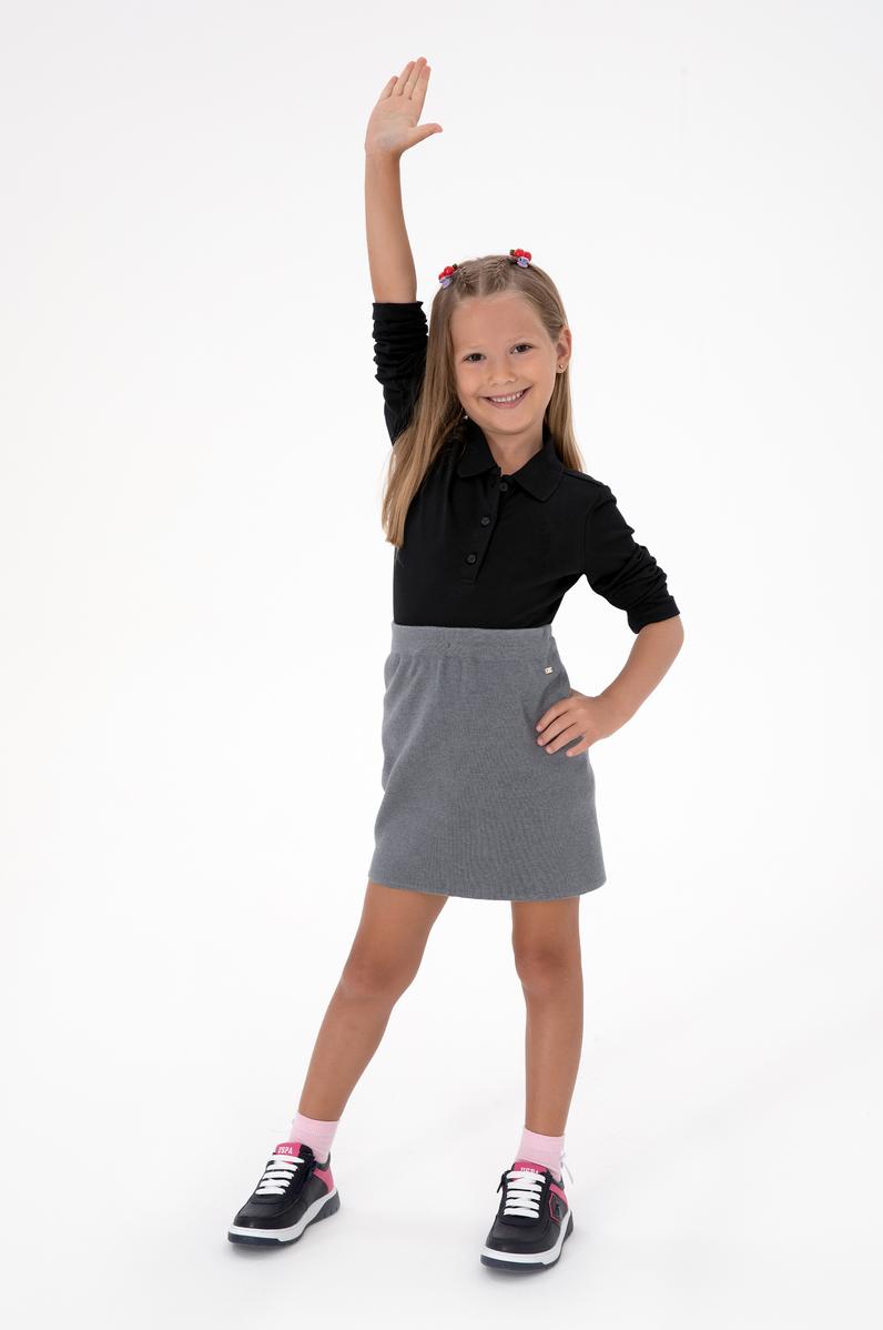 Kız Çocuk Siyah Polo Yaka Basic Sweatshirt