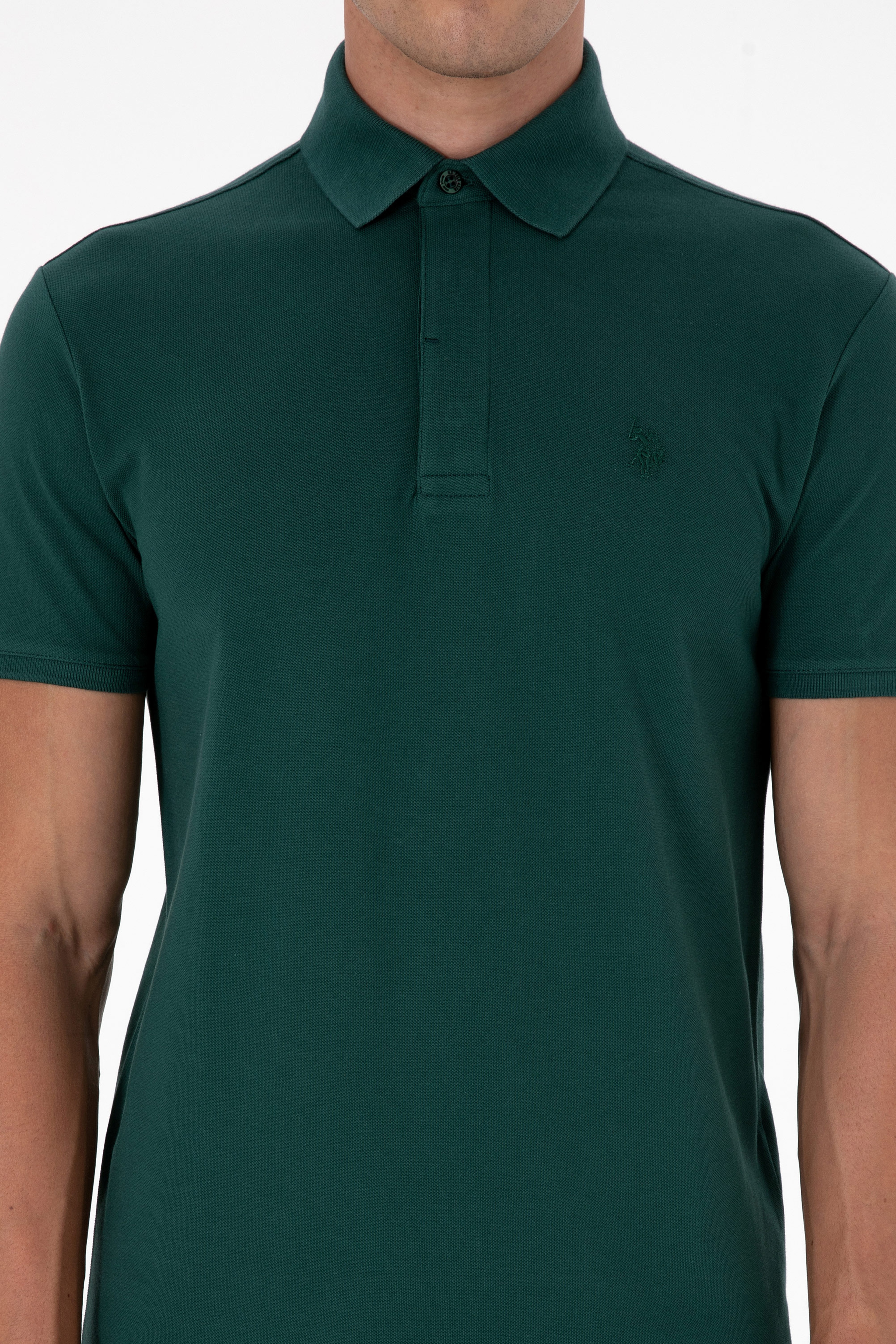 Erkek Slim Fit Polo Yaka Koyu Yeşil Basic Tişört - Image 6