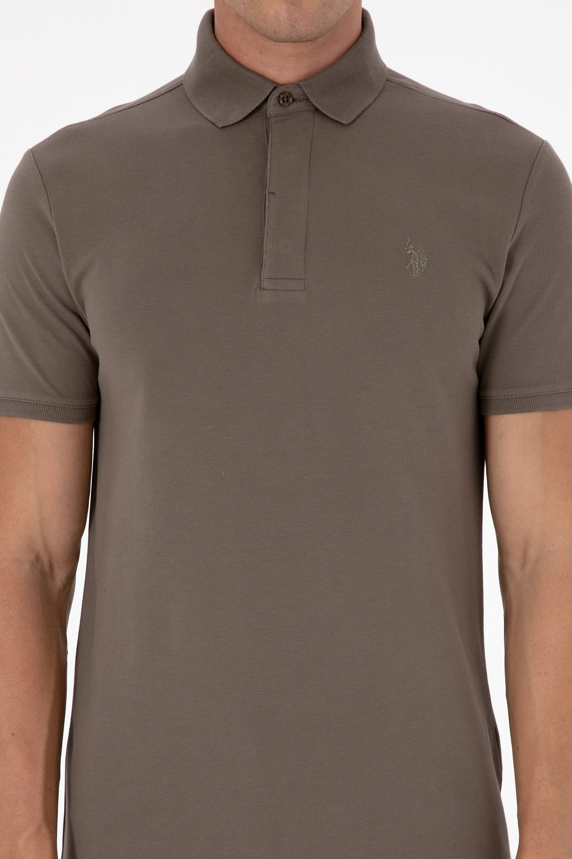 Erkek Slim Fit Polo Yaka Vizon Basic Tişört - Image 6