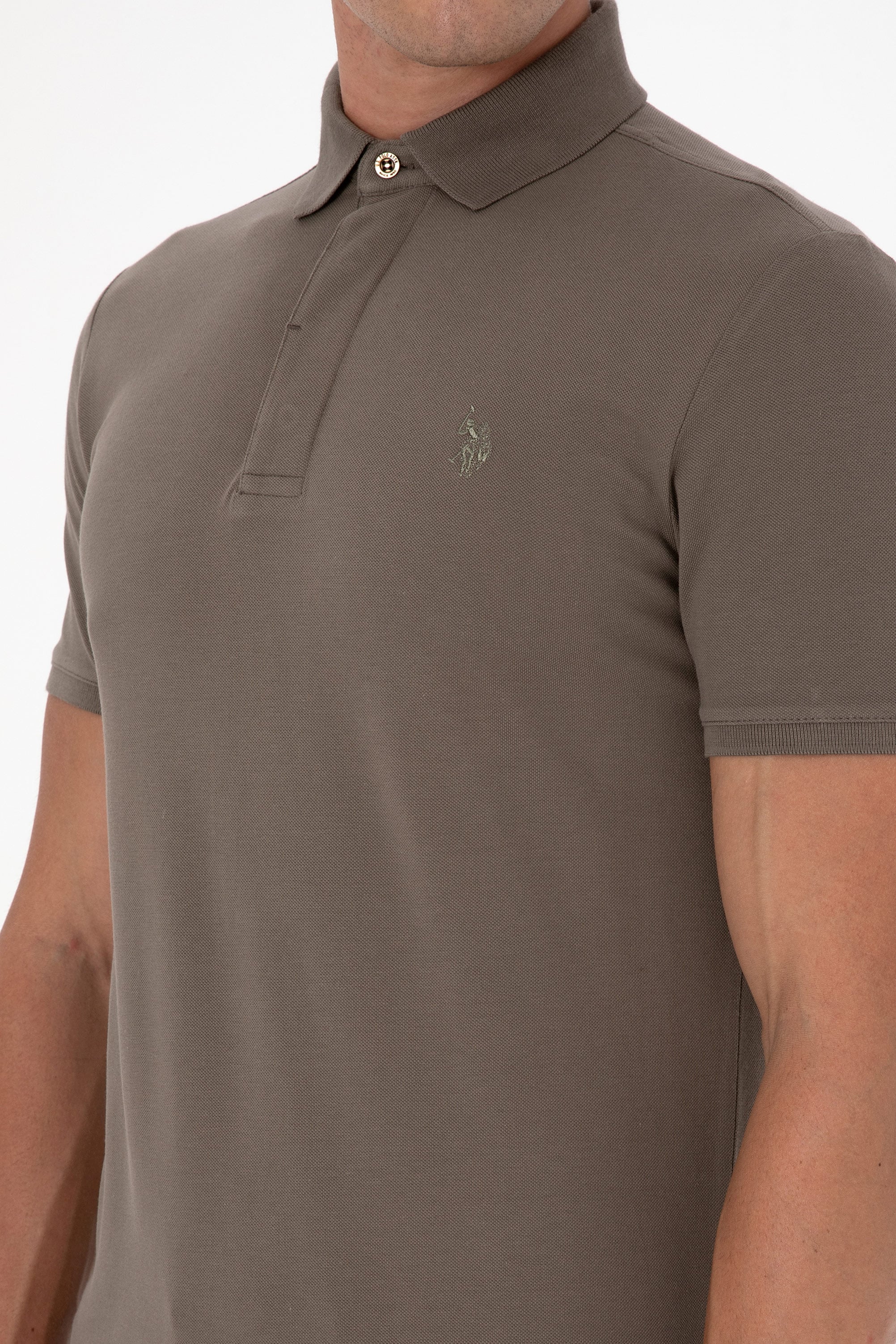 Erkek Slim Fit Polo Yaka Vizon Basic Tişört - Image 7