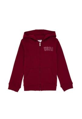 Kız Çocuk Bordo Kapüşonlu Fermuarlı Basic Sweatshirt - 50316837002