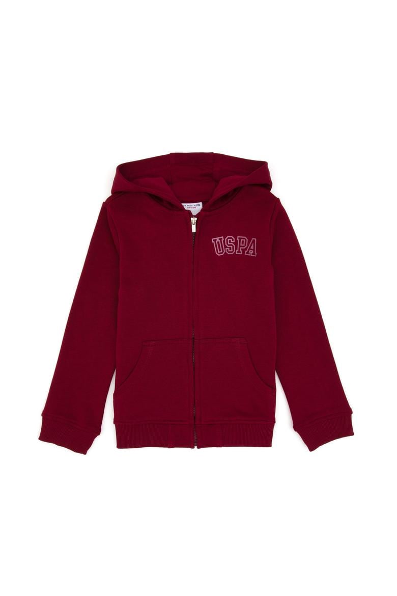 Kız Çocuk Bordo Kapüşonlu Fermuarlı Basic Sweatshirt - 50316837002
