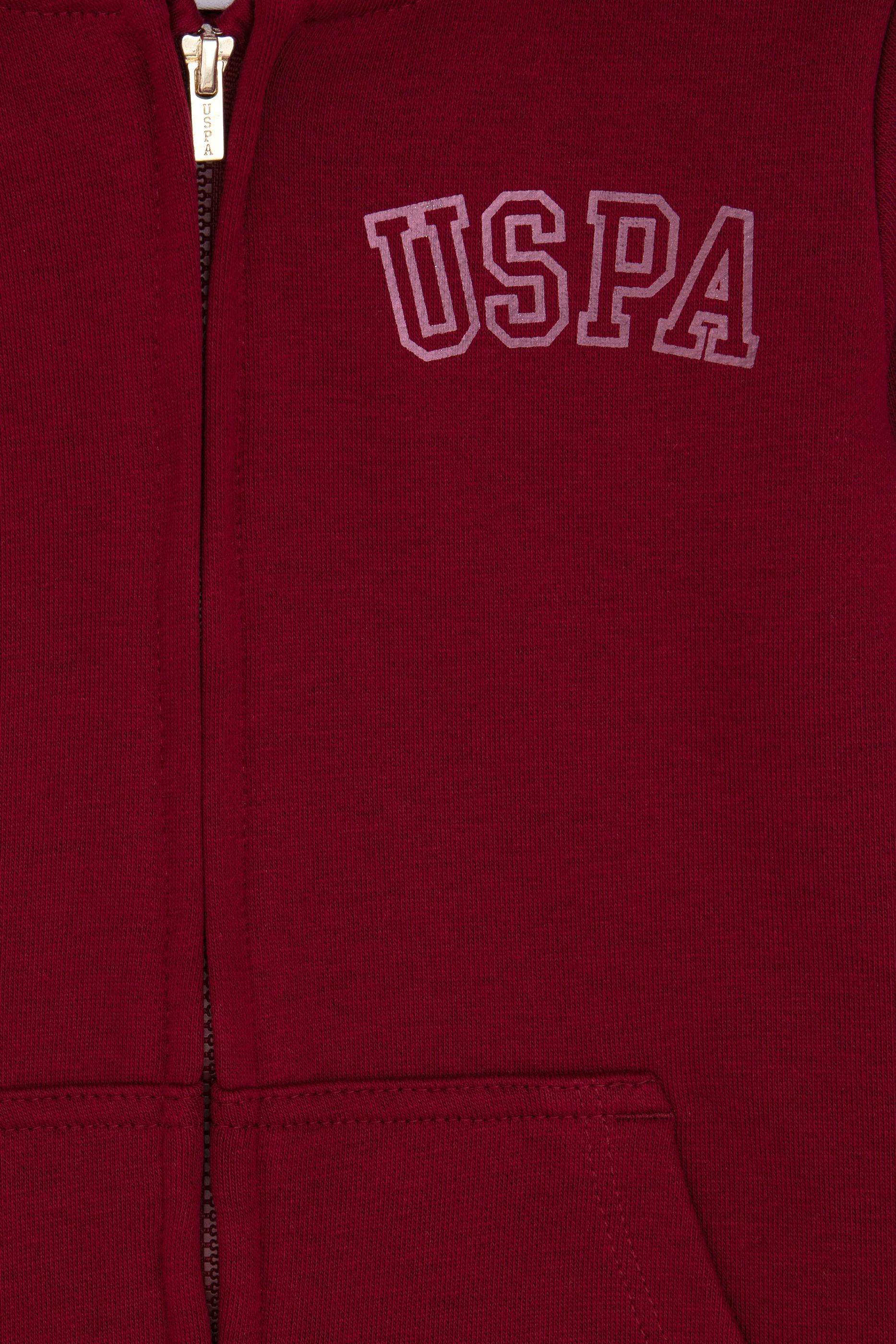 Kız Çocuk Bordo Kapüşonlu Fermuarlı Basic Sweatshirt